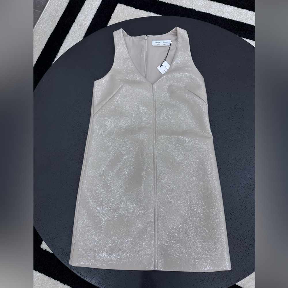 PROENZA SCHOULER WHITE LABEL Ivory Vinyl V Neck Mini Dress Size 2 NWT